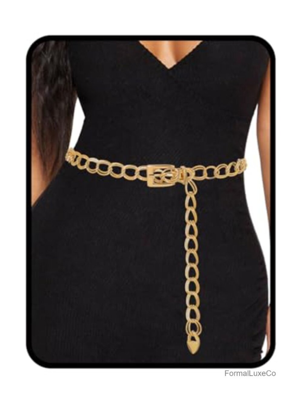 Women's Gold Double Curb Chain Metal Belt Waist Accessory for Dress